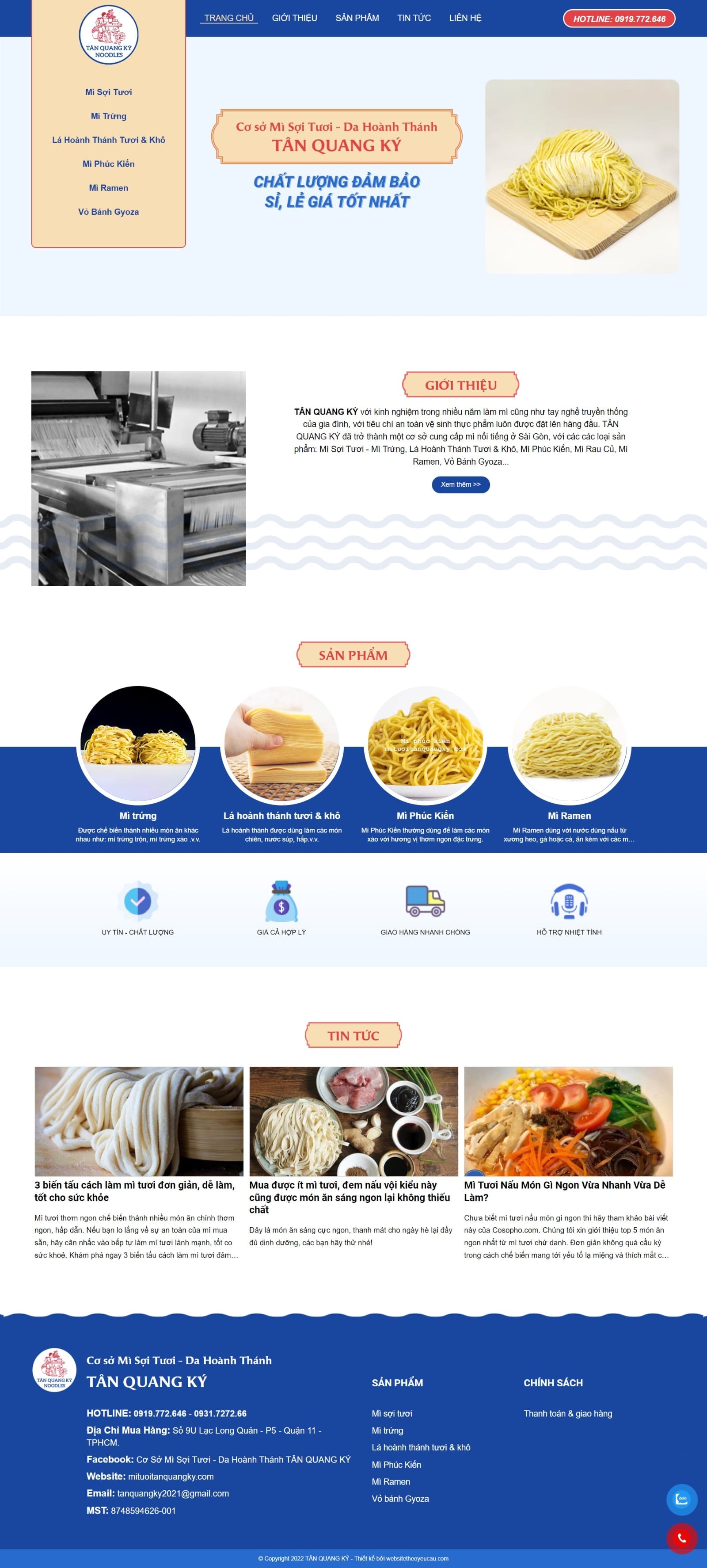 Thiết kế website cơ sở sản xuất mì tươi Tân Quang Ký