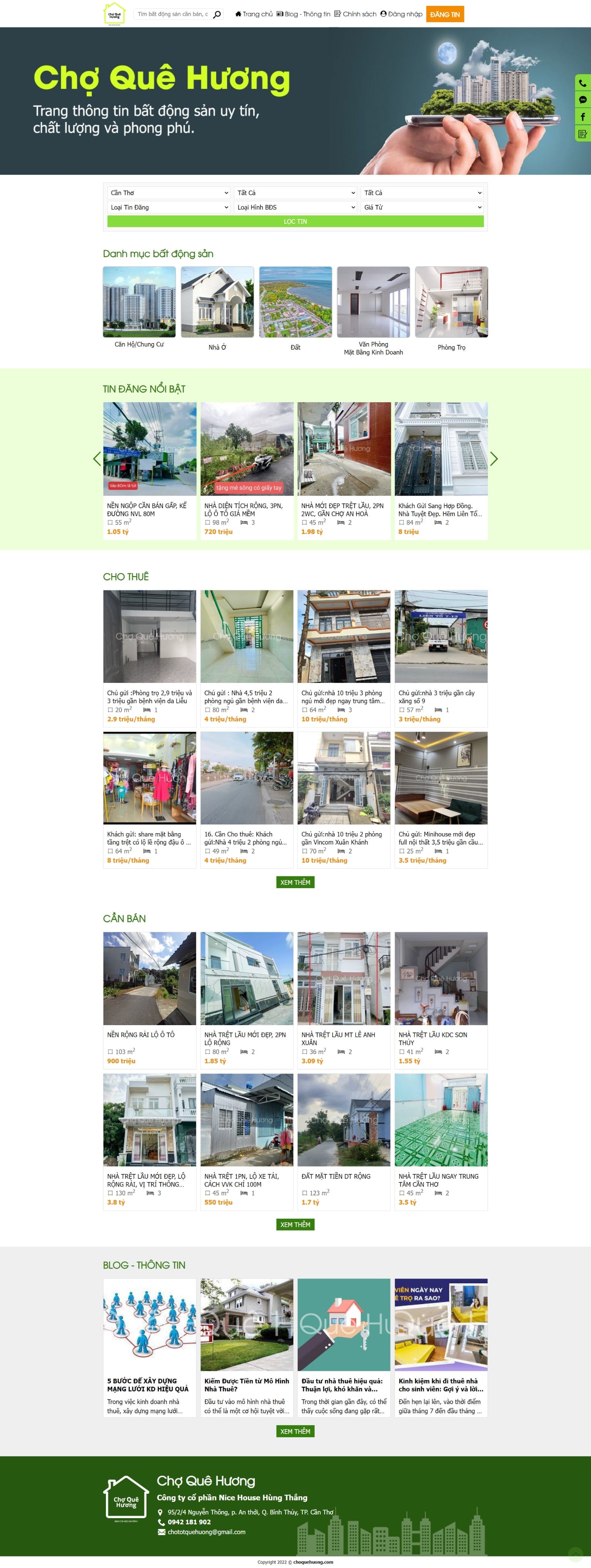 Thiết kế website bất động sản Chợ Quê Hương