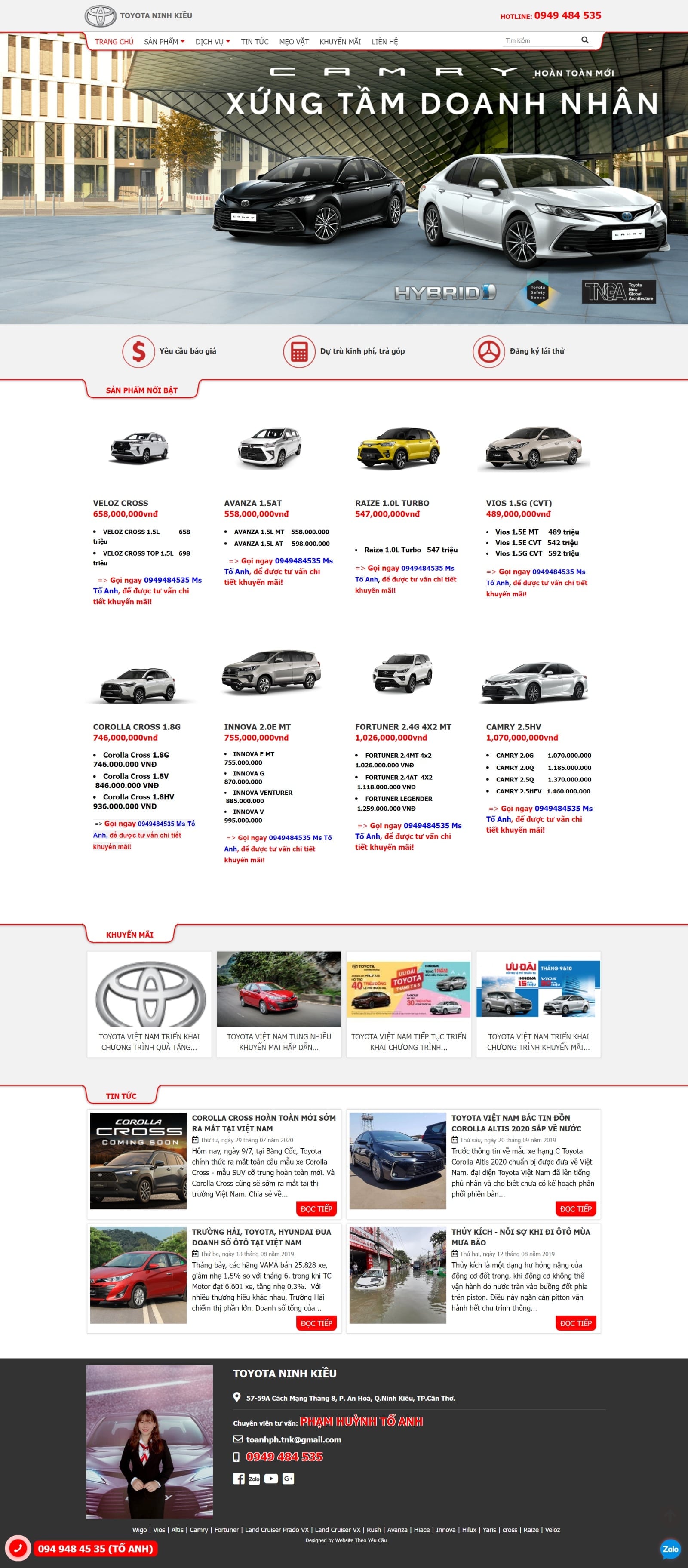 Thiết kế website ô tô Toyota Đại Lý Ninh Kiều