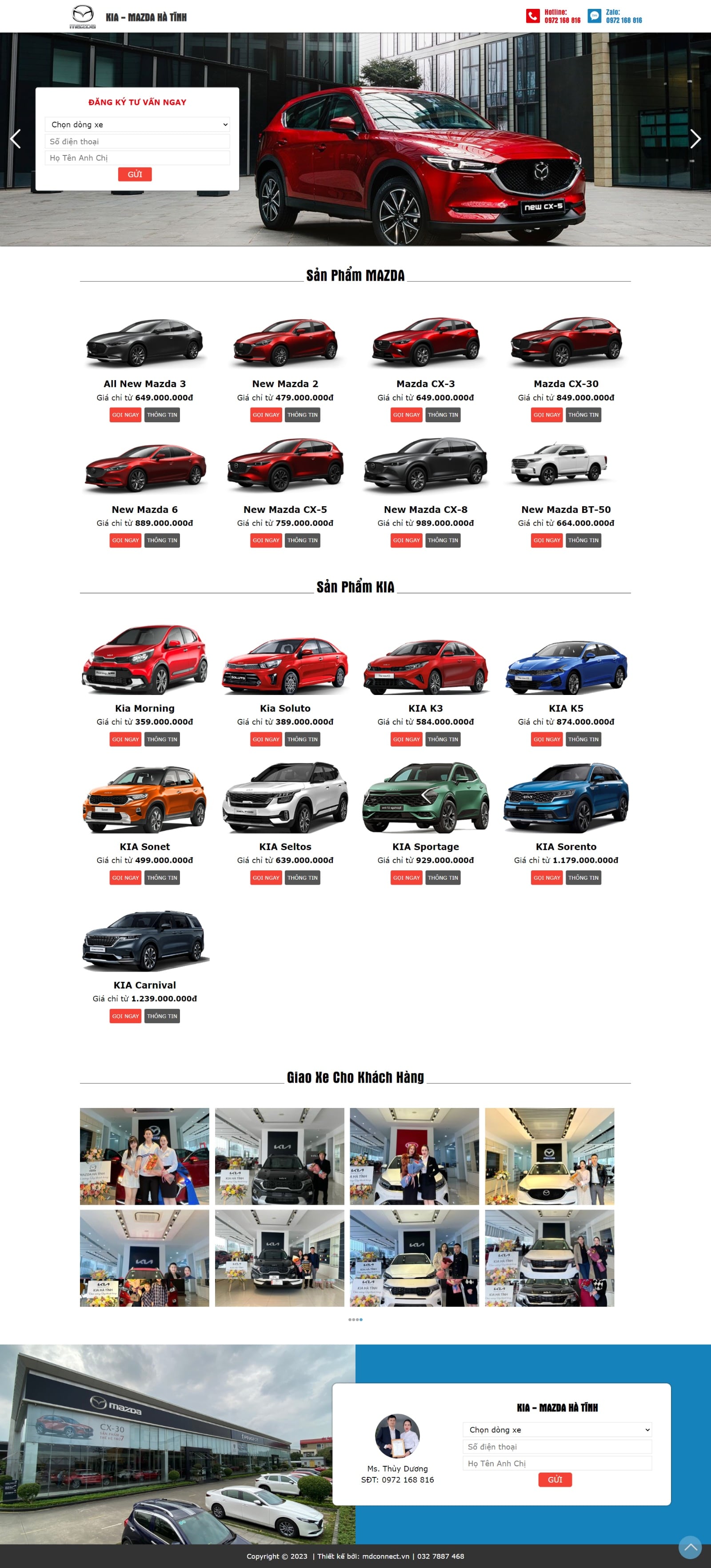 Thiết kế website xe hơi Kia - Mazda Hà Tĩnh