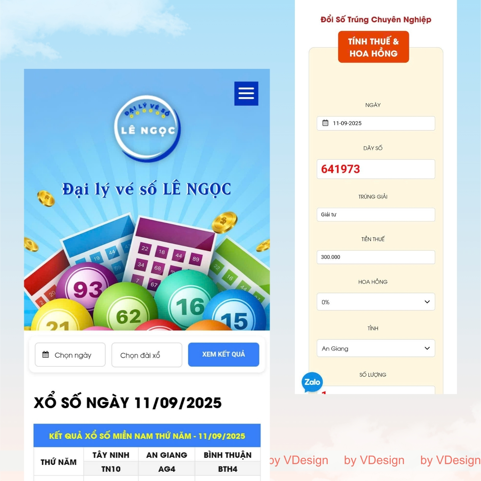 Dự án Website Đại lý Vé số Lê Ngọc by VDesign
