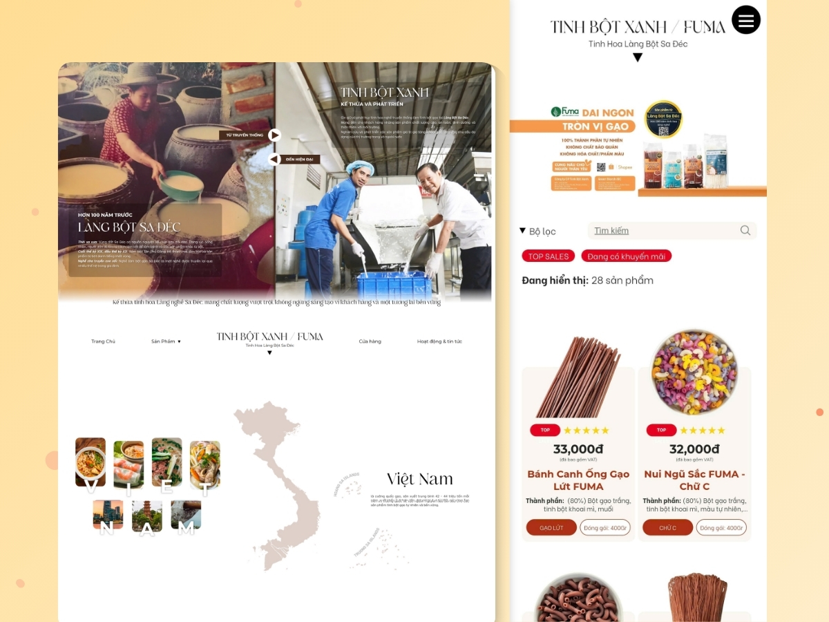 Website doanh nghiệp bán hàng Tinh Bột Xanh - thực hiện bởi VDesign