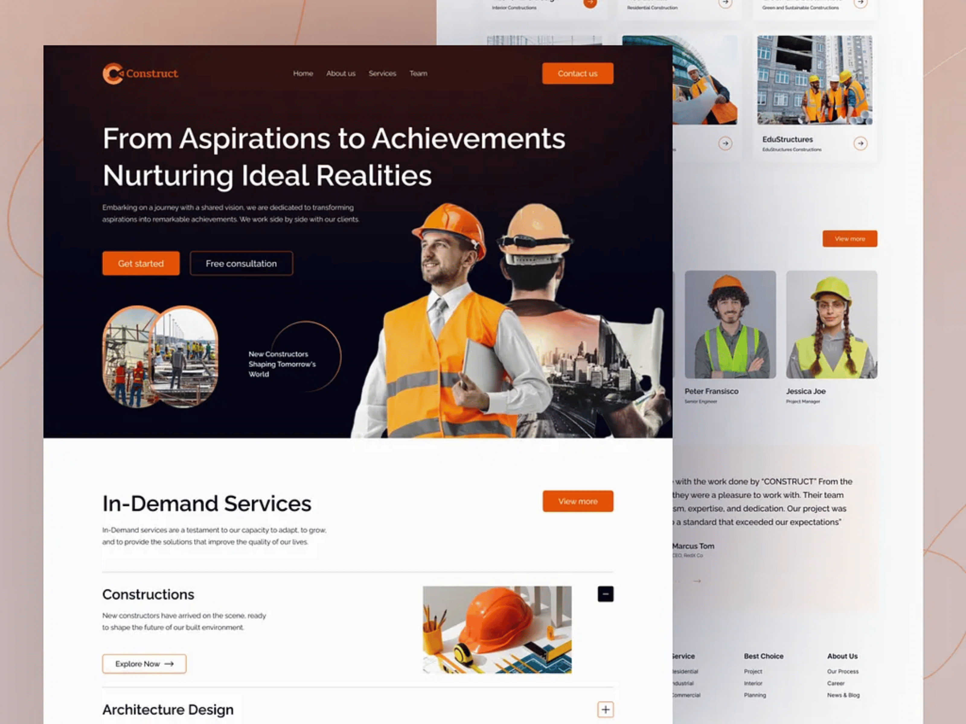 Giao diện website ngành xây dựng chuyên nghiệp, thể hiện rõ năng lực thi công và uy tín doanh nghiệp.