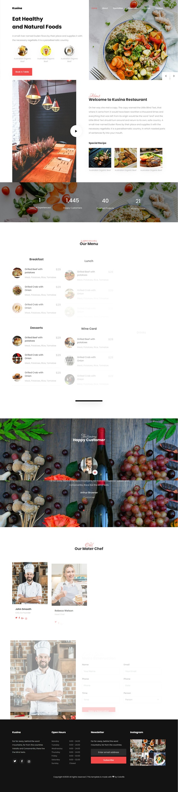 Mẫu Website Nhà Hàng Kusina