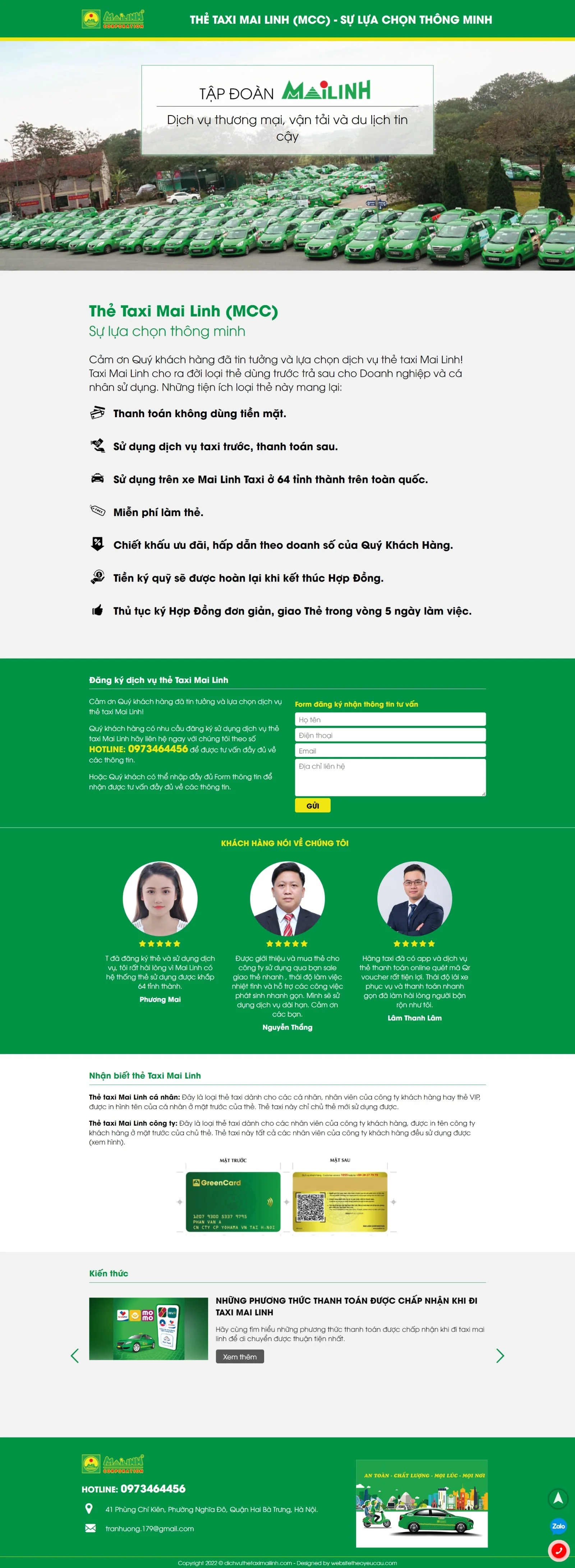 Thiết kế website Thẻ taxi Mai Linh
