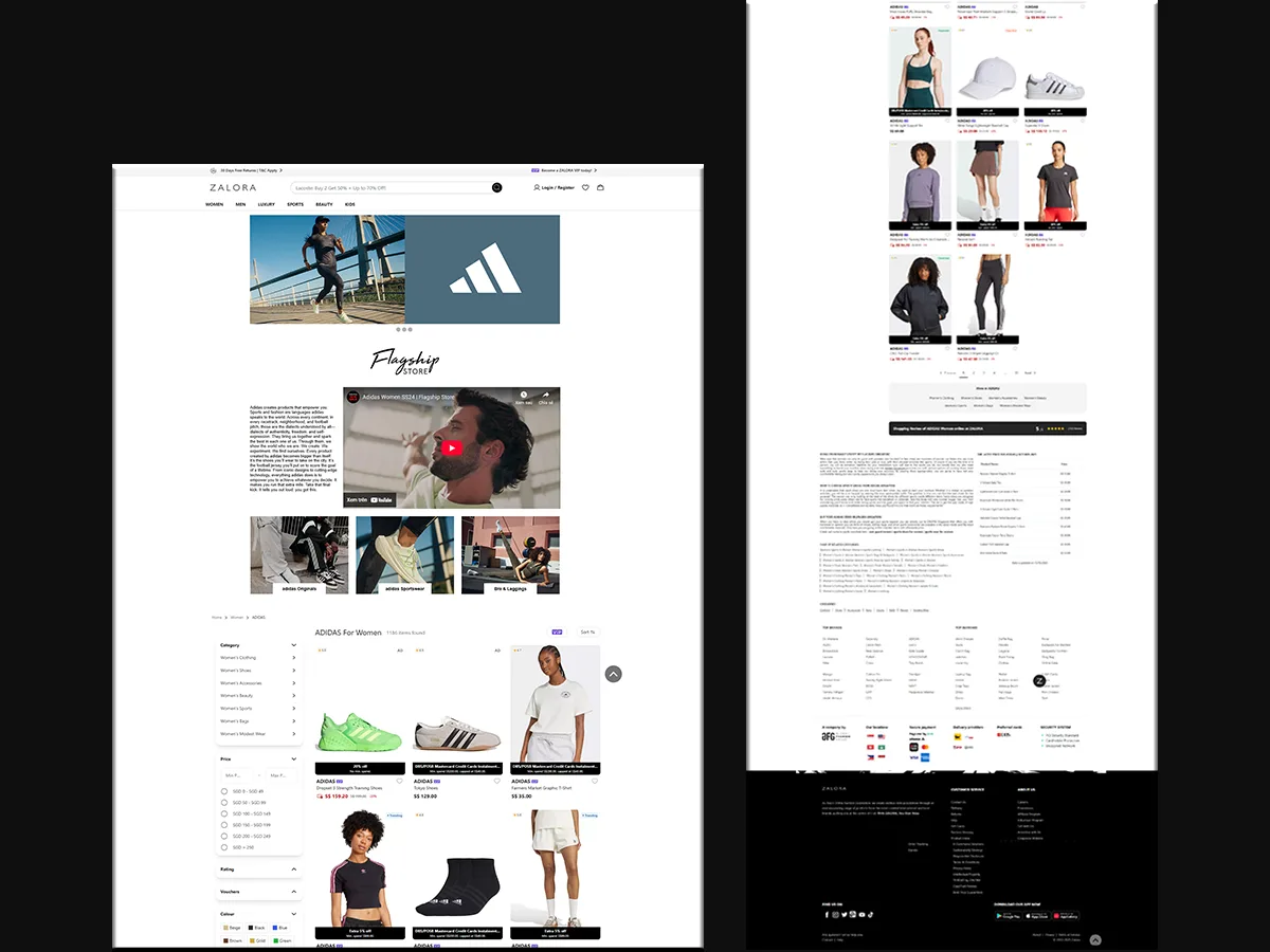 Giao diện Zalora - nơi dữ liệu giúp tối ưu từng chi tiết, nhưng vẫn giữ nét thời trang riêng khó trộn lẫn.