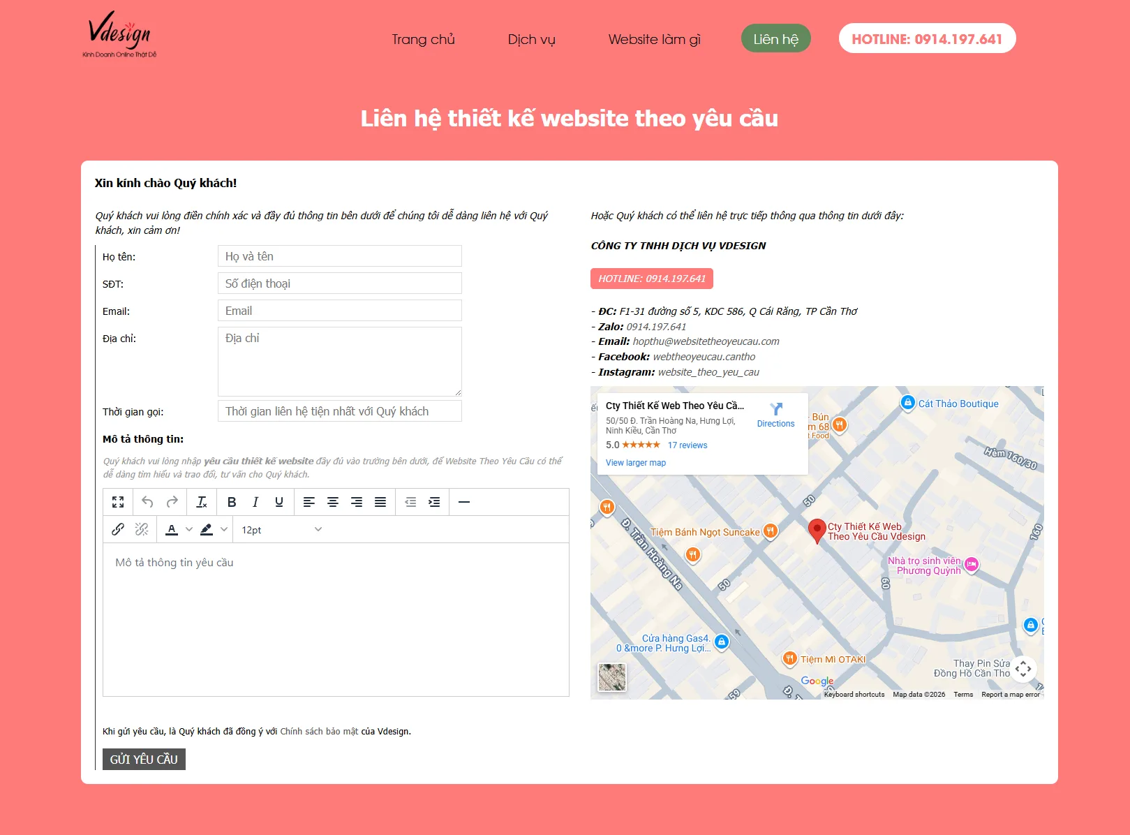 Google Map trên website giúp khách xem vị trí và bấm chỉ đường nhanh.